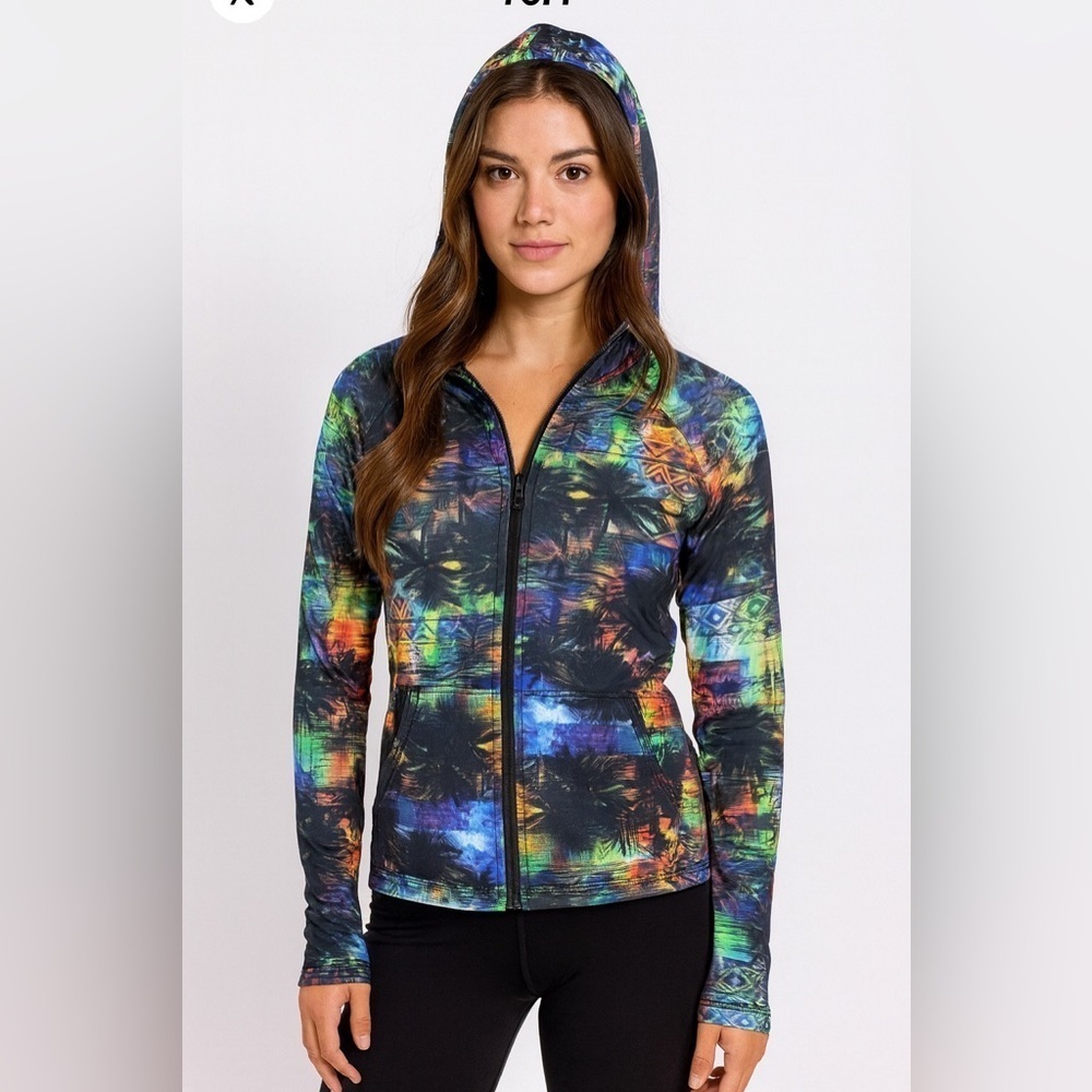 Margarita Supplex Activewear rainbow palm yoga Zip Hoodie Jacket Size 1 small